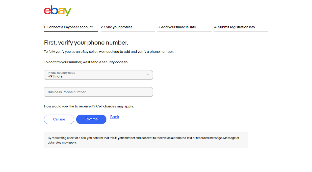eBay Seller Registration: Step 3- Enter Your Phone No.