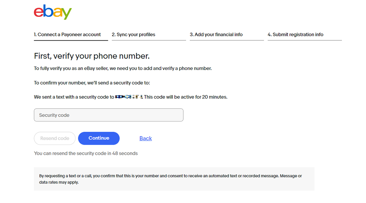 eBay Seller Registration: Step 3- Verify Your Phone No