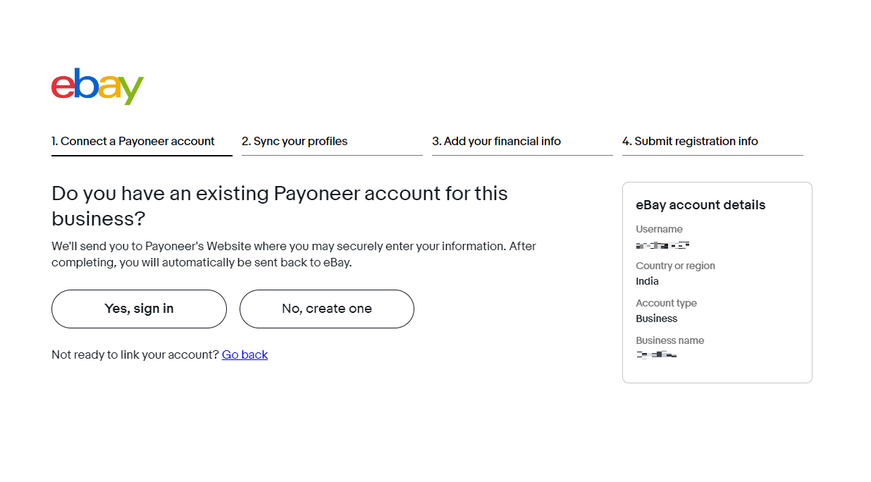 eBay Seller Registration: Step 3- Create A New Payoneer Account
